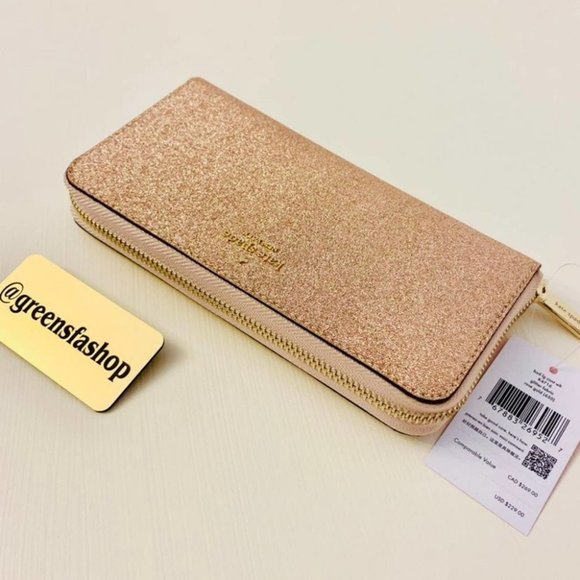 Kate spade shimmy glitter large continental wallet rose gold  new - Picture 5 of 5